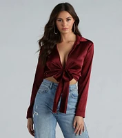 So Sleek Satin Tie-Front Blouse