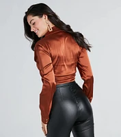 So Sleek Satin Tie-Front Blouse