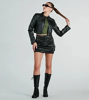 Solo Rider Faux Leather Crop Moto Jacket