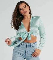 So Sleek Satin Tie-Front Blouse