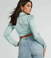 So Sleek Satin Tie-Front Blouse
