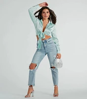 So Sleek Satin Tie-Front Blouse