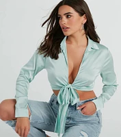 So Sleek Satin Tie-Front Blouse