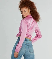 So Sleek Satin Tie-Front Blouse