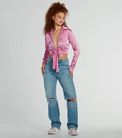 So Sleek Satin Tie-Front Blouse