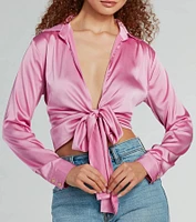 So Sleek Satin Tie-Front Blouse