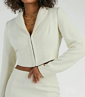Posh Pursuit Long Sleeve Tweed Crop Blazer