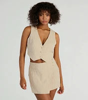 Downtown Meetings Pinstripe Linen Vest