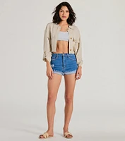 Effortless Personality Button Up Crop Linen Shacket