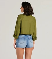 Effortless Personality Button Up Crop Linen Shacket