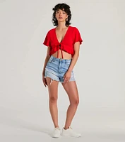 Sweeten Me Up Flutter Sleeve Tie Front Crop Top