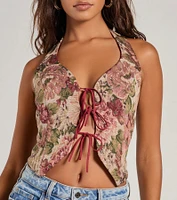Adore You Floral Tapestry Lace Up Vest