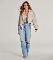 Modern Icon Oversized Faux Leather Belted Moto Jacket