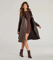 Chic Impression Faux Suede Belted Trench Coat