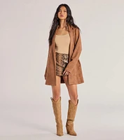 On The Move Faux Suede Long Blazer