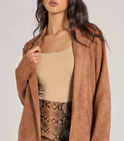 On The Move Faux Suede Long Blazer