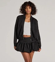 Effortless Slay Fleece Zip-Up Bomber Jacket