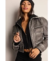 Edgy Attitude Distressed Faux Leather Jacket
