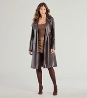 Iconic Muse Faux Leather Belted Trench Coat