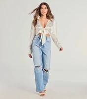 Luxe Demure Tie-Front Satin Crop Top