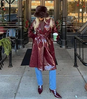 Chic Authority Faux Leather Trench Coat