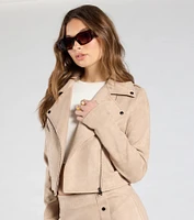 Stylish Impression Faux Suede Moto Jacket