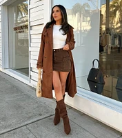 City Style Belted Faux Suede Trench Coat