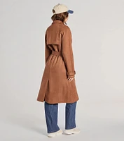 City Style Belted Faux Suede Trench Coat