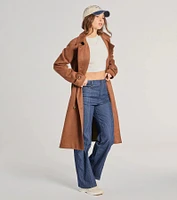 City Style Belted Faux Suede Trench Coat