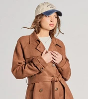 City Style Belted Faux Suede Trench Coat