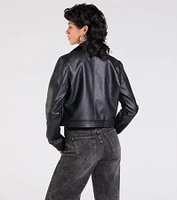 Keep Your Cool Collared Faux Leather Jacket