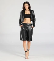 Chic Layer Faux Leather Cropped Blazer