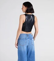 Here To Slay Faux Leather Cropped Vest