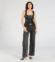 Fashionable Edge Button Down Faux Leather Vest