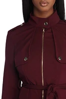 Zip Front Button Detail Trench Coat