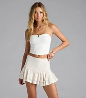 One Short Day Linen High-Rise Ruffle Mini Skirt