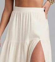 Coastal Breeze Linen High Slit Maxi Skirt