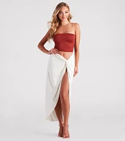 Summer Nights Linen High Slit Midi Skirt