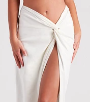 Summer Nights Linen High Slit Midi Skirt