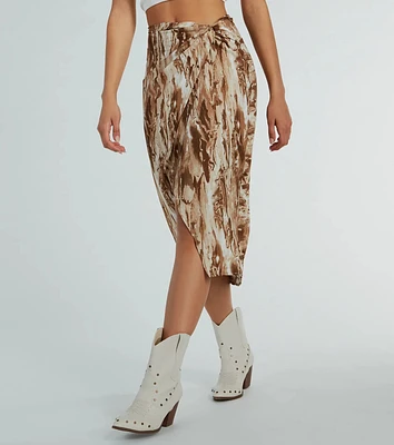 Drawn To You Marble Print Woven Midi Skirt