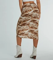 Drawn To You Marble Print Woven Midi Skirt