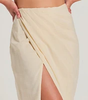 Summer Chic High-Rise Wrap-Slit Midi Skirt
