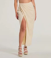 Summer Chic High-Rise Wrap-Slit Midi Skirt