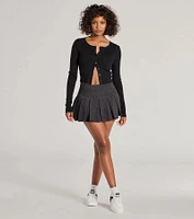 Preppy Chic Drop Waist Pleated Corduroy Mini Skirt