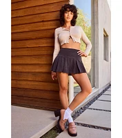 Preppy Chic Drop Waist Pleated Corduroy Mini Skirt