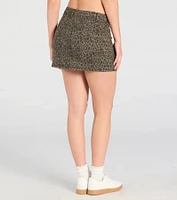 Chasing You Mid-Rise Leopard Denim Mini Skirt