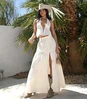 Free Spirit High-Rise Embroidered Slit Maxi Skirt