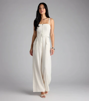 Stylish The Sunshine Linen Cargo Jumpsuit