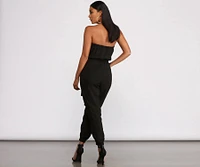Strapless Cargo Pocket Jogger Jumpsuit
