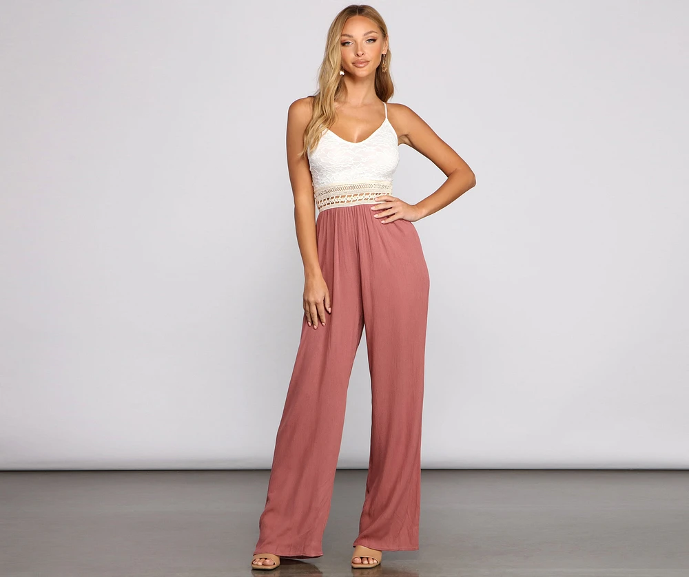 Timeless Beauty Crochet And Gauze Jumpsuit